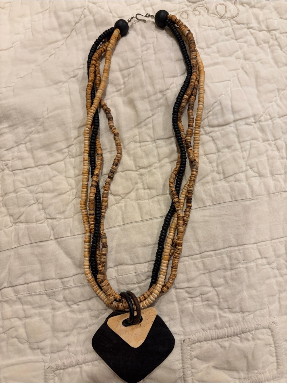 Handcrafted Black and Tan Beaded Pendant Necklace - Women Jewelry